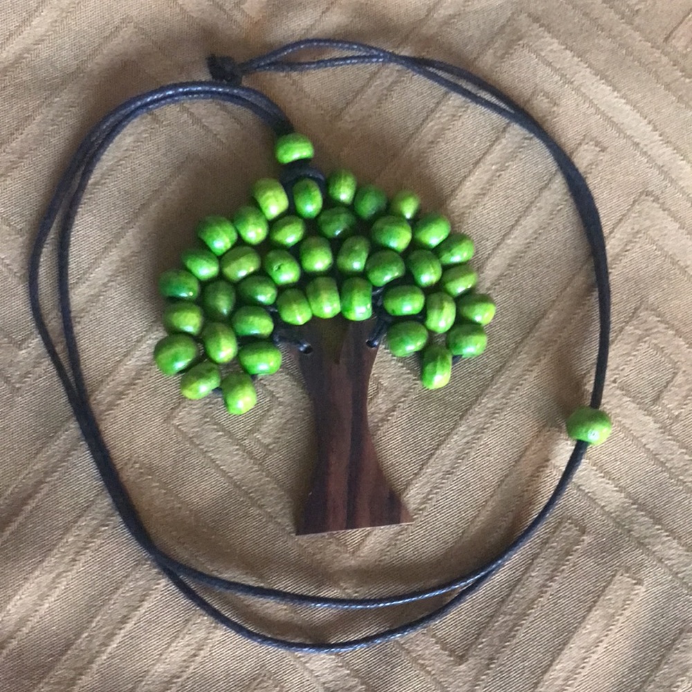Artisan crafted walnut wood tree necklace
